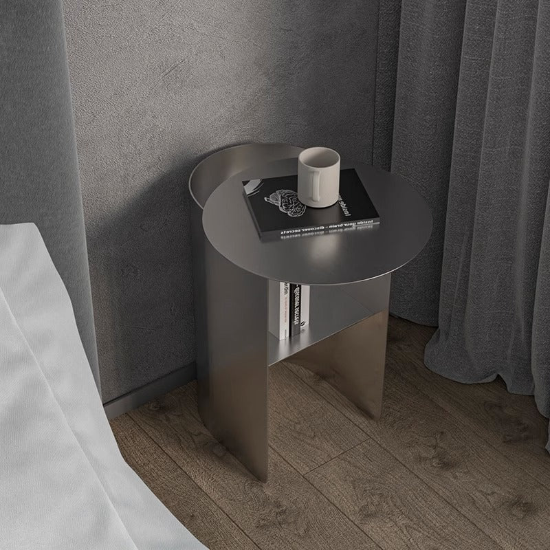 Lighom minimalist end round silver end & side tables in steel glass