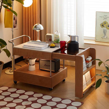 Japanese Solid Wood 2-Tier End Table