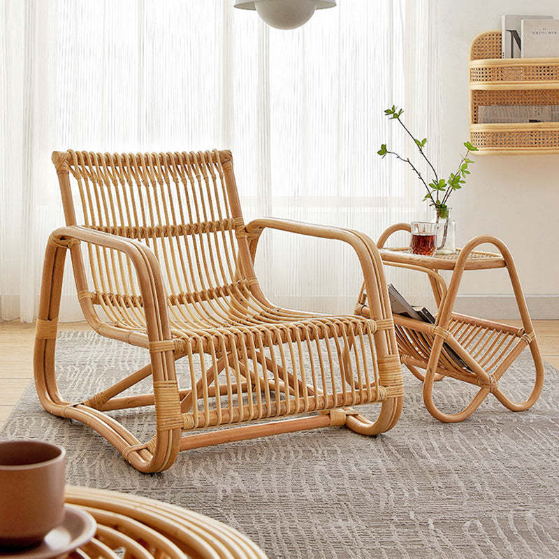 Japanese Woven Rattan Glass Side Table