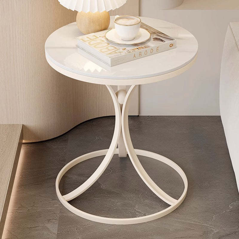 Contemporary Round Rock Slab Iron End Table