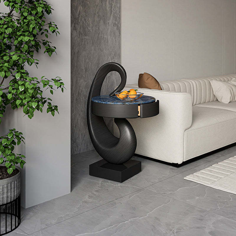 Modern Luxury Swan Stone Wood End Table