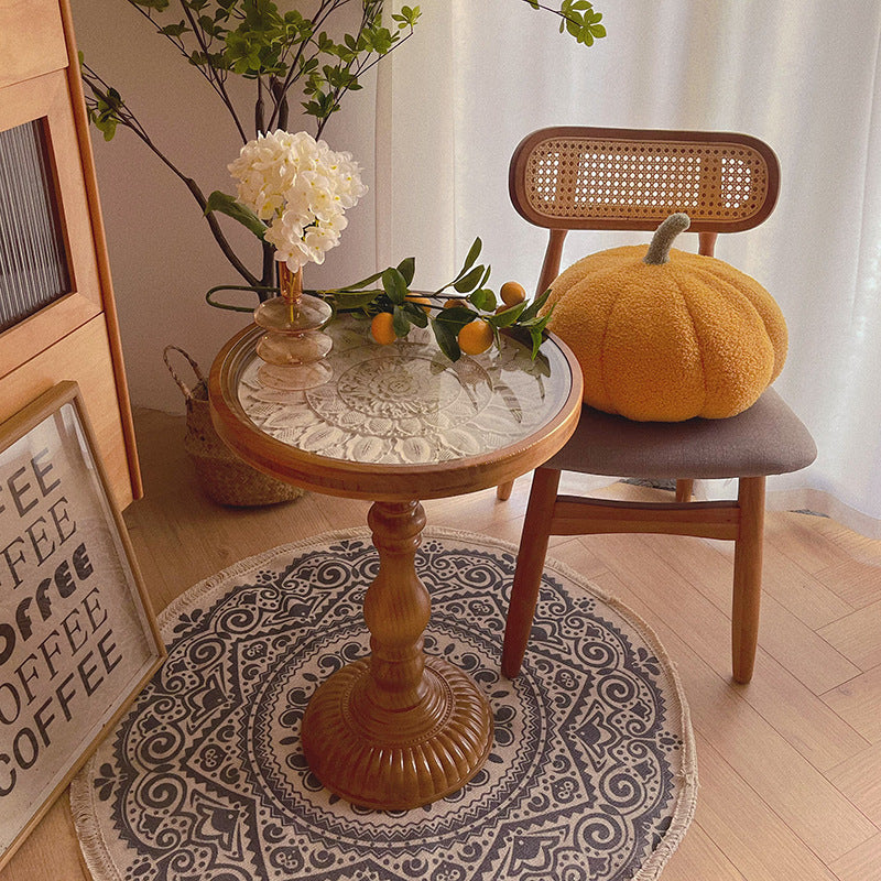 Vintage Embossed Flower Wood End Table