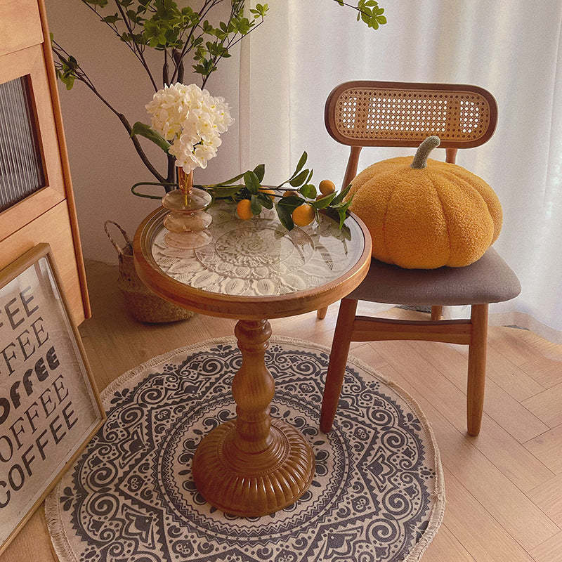 Vintage Embossed Flower Wood End Table