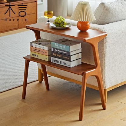 Retro Beech Rubberwood 2-Tier Side Table