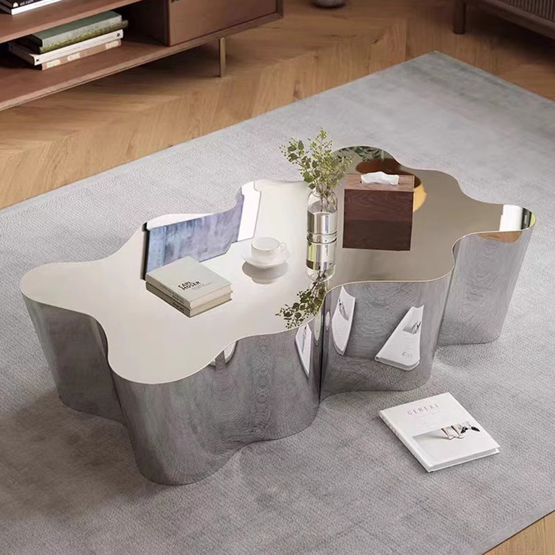 Modern Art Deco Cloud Oval Steel Metal End Table — Silver