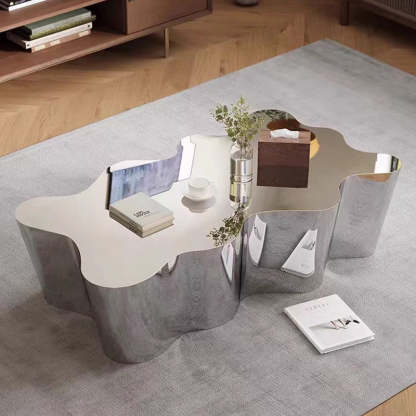 Modern Art Deco Cloud Oval Steel Metal End Table — Silver