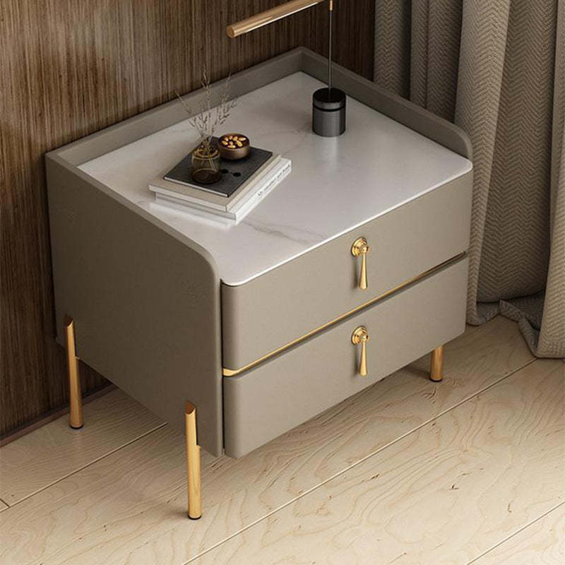 Modern Solid Wood Rock Slab Leather Nightstand