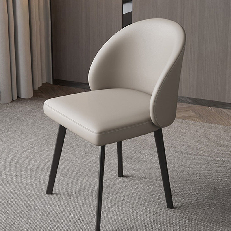 Minimalist Leather Wood Elliptical Curved Dining Chair — Khaki