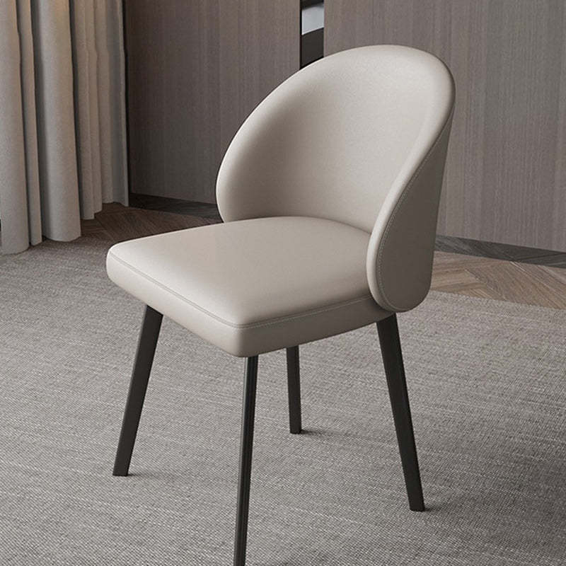 Minimalist Leather Wood Elliptical Curved Dining Chair — Khaki