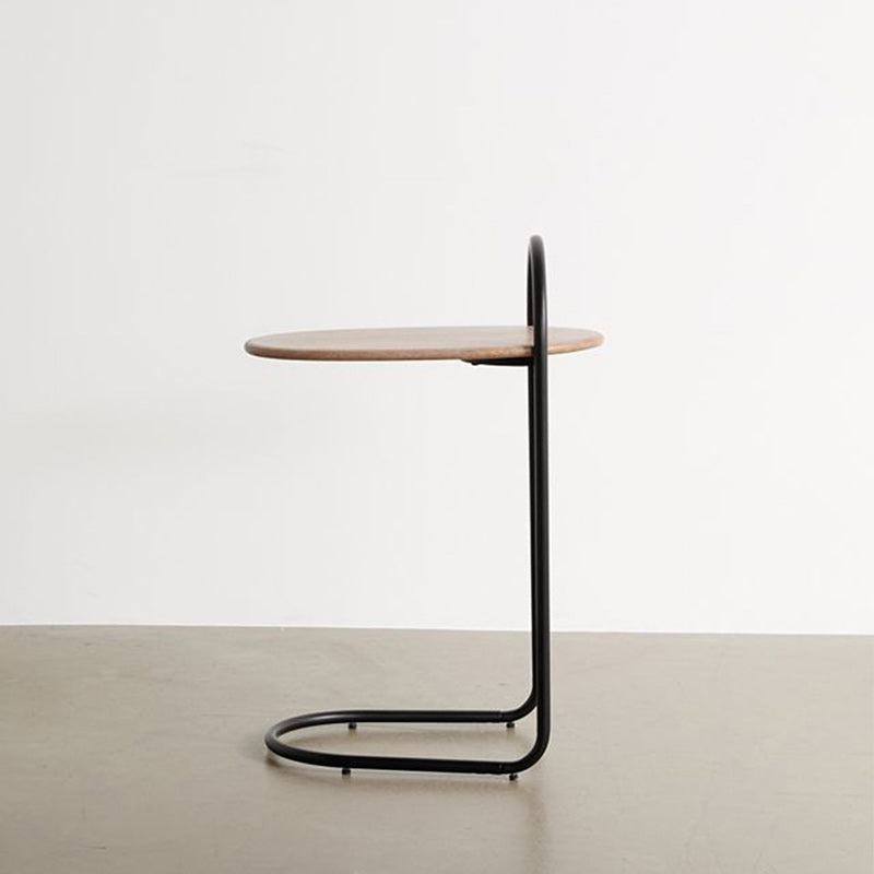 Minimalist Oval Curve Wood Metal End Table