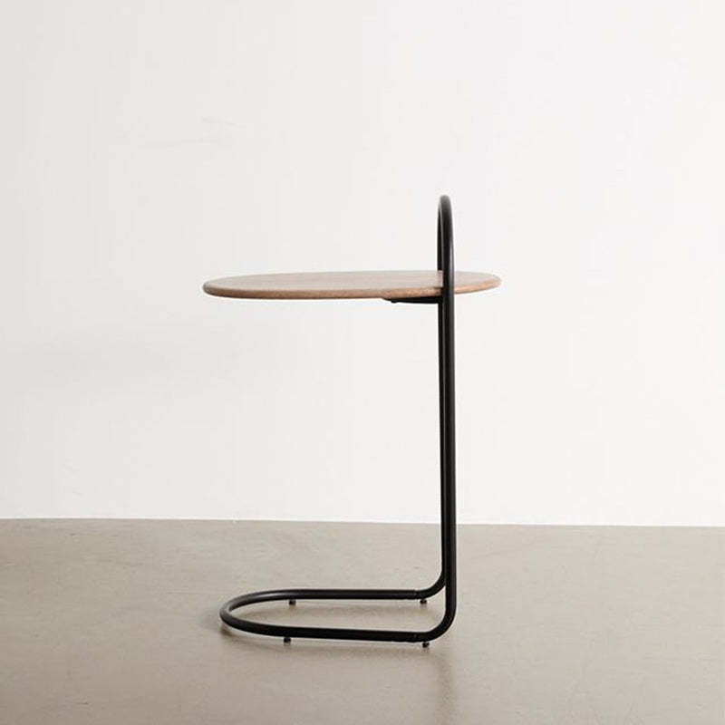 Minimalist Oval Curve Wood Metal End Table