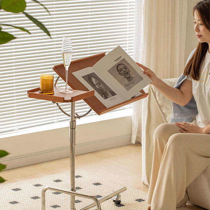 Nordic Wood Steel Liftable End Table — Cherry Wood Color