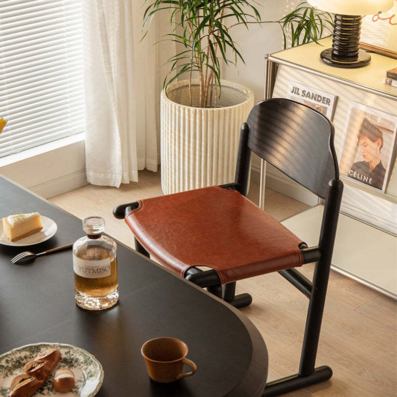 Vintage Oval Leather Wood Dining Chair