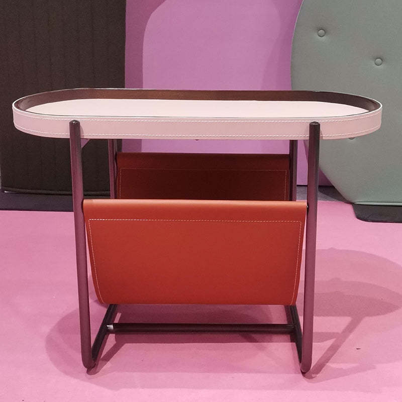 Oval Iron Leather Side Table
