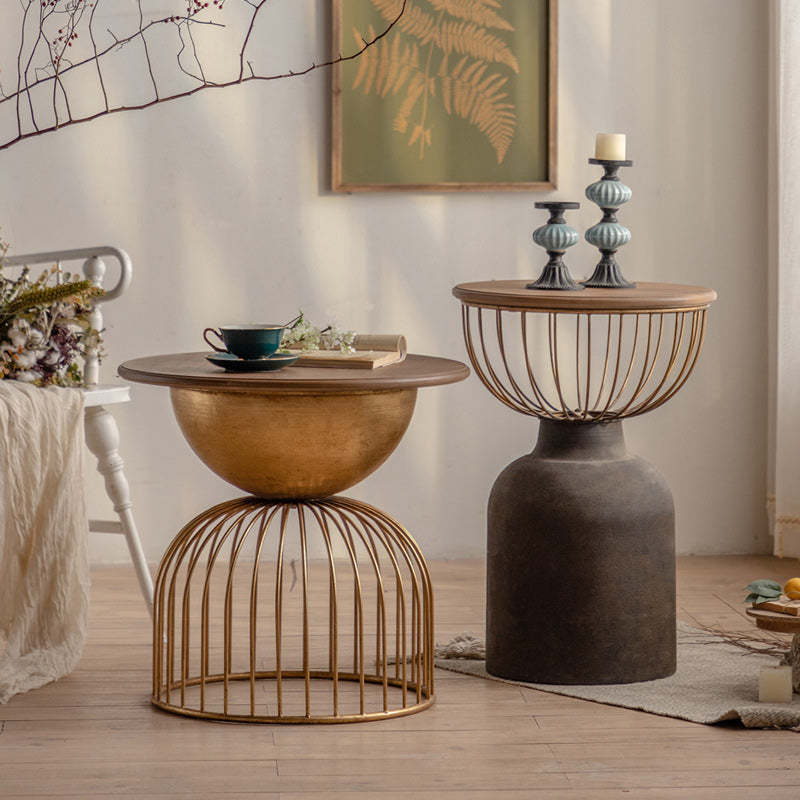 Vintage Round Wood Metal Coffee Table