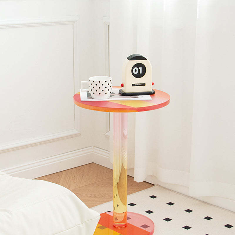 Contemporary Marble Acrylic Column End Table