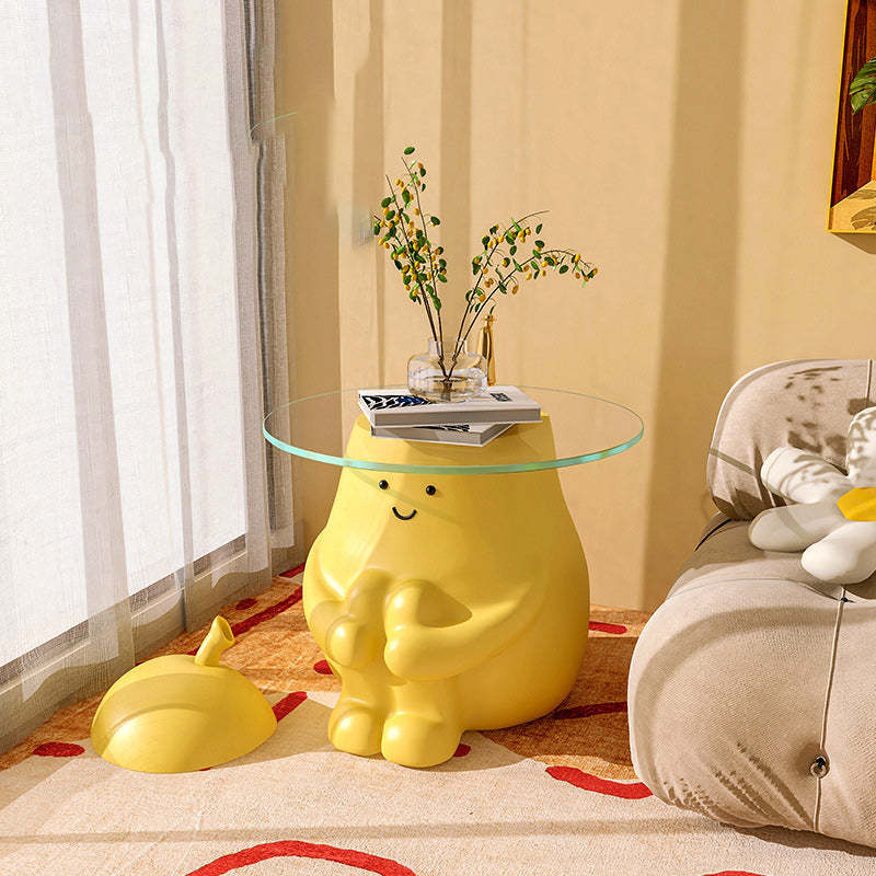 Modern Art Deco Cartoon Pear Resin Glass End Table 1-Tray