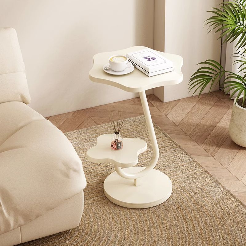 Minimalist Floral Wood Steel 2-Tier End Table