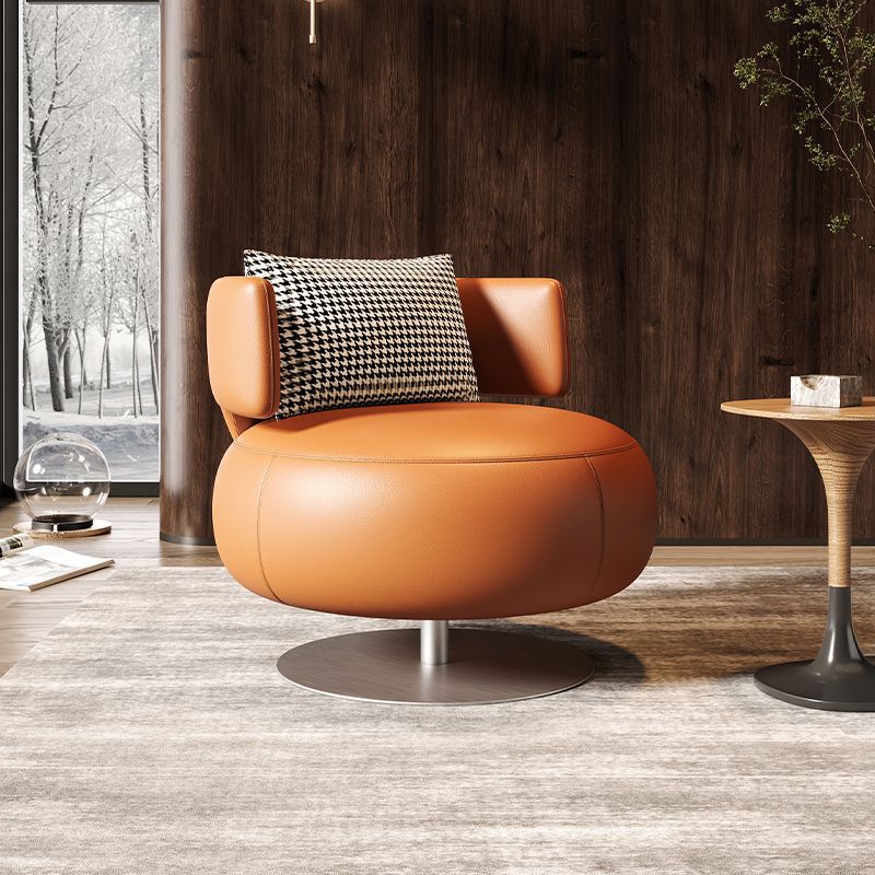 Scandinavian Curved Leather Rotatable Accent Chair