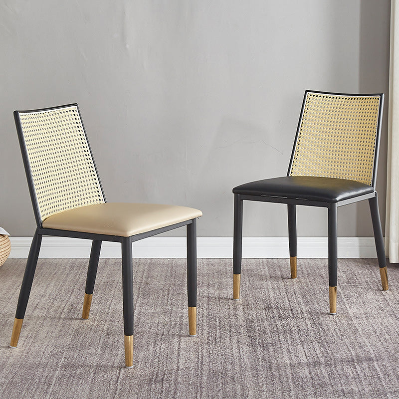 Scandinavian Bent Leather Bamboo Rattan Dining Chair
