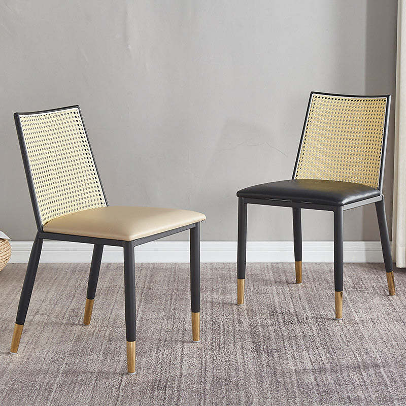 Scandinavian Bent Leather Bamboo Rattan Dining Chair — Brown