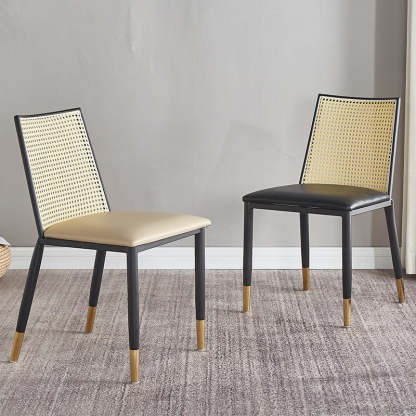 Scandinavian Bent Leather Bamboo Rattan Dining Chair — Brown