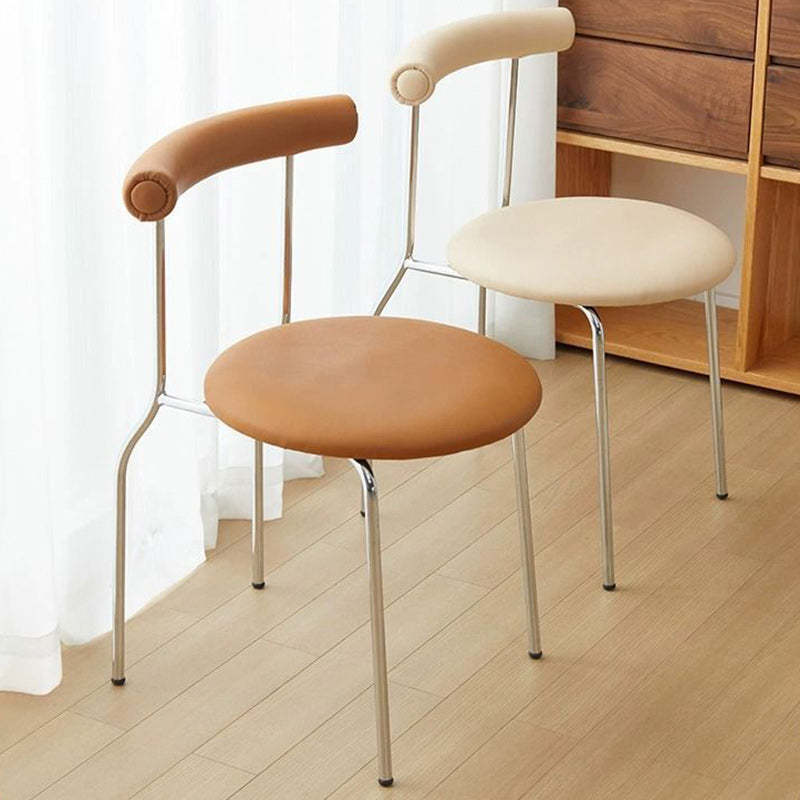 Scandinavian Leather Round Arc Dining Chair — Chrome / Green