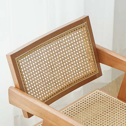 Japanese Rattan Wood V-Frame Dining Chair — Real Rattan / Black