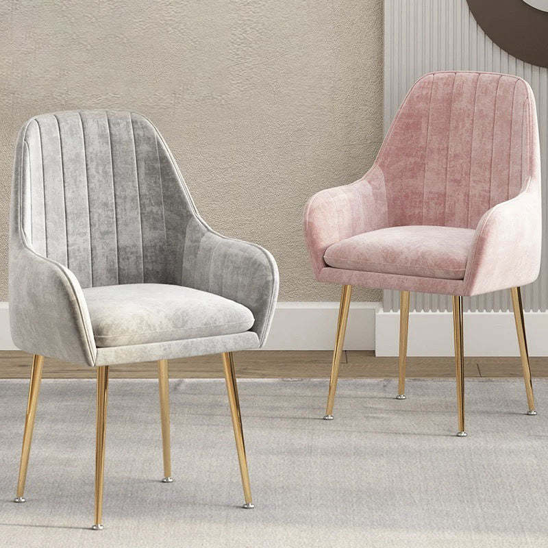 Nordic Striped Velvet Steel Vanity Stool — Pink