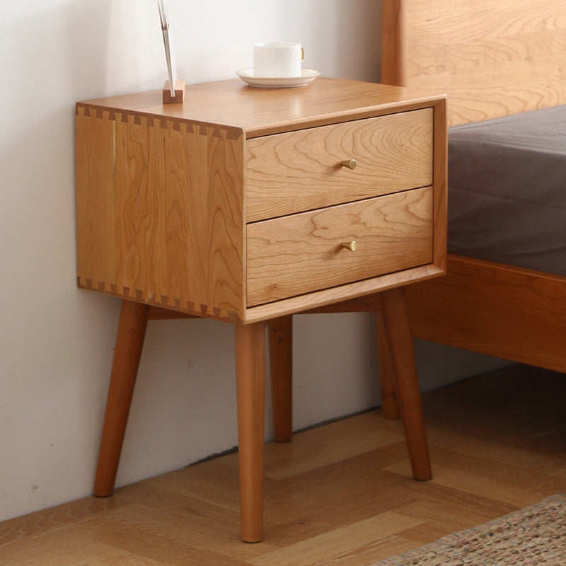 Nordic Solid Wood 2-Drawer Nightstand — Cherry Wood