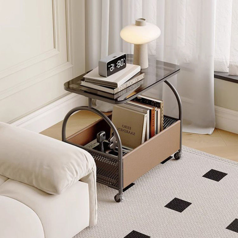 Minimalist Iron Leather Rectangular Coffee Table 1-Storage