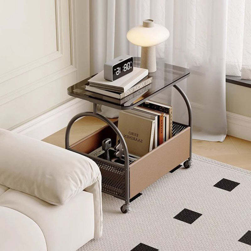 Minimalist Iron Leather Rectangular Coffee Table 1-Storage
