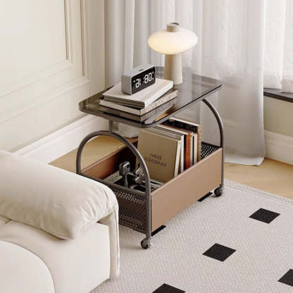 Minimalist Iron Leather Rectangular Coffee Table 1-Storage