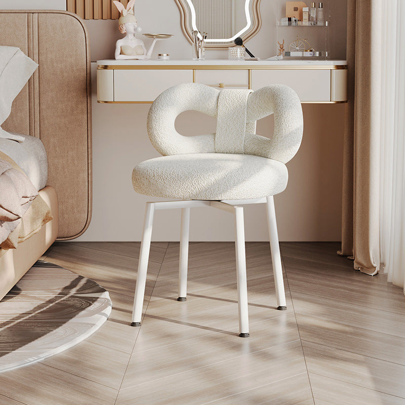 Contemporary Bow Lambswool Iron Vanity Stool — Yellow