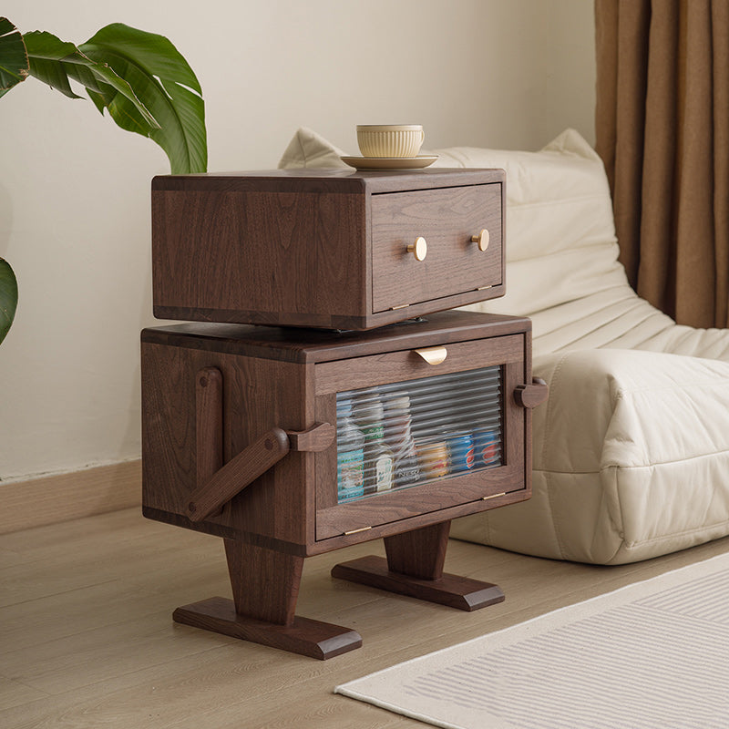 Contemporary Kids Robot Wood Swivel Nightstand 2-Cabinet — Oak Color