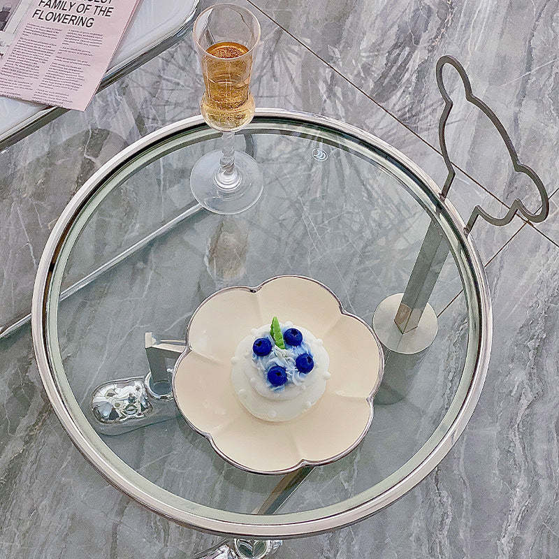 Contemporary Mouse Glass Steel Round End Table 1-Tray