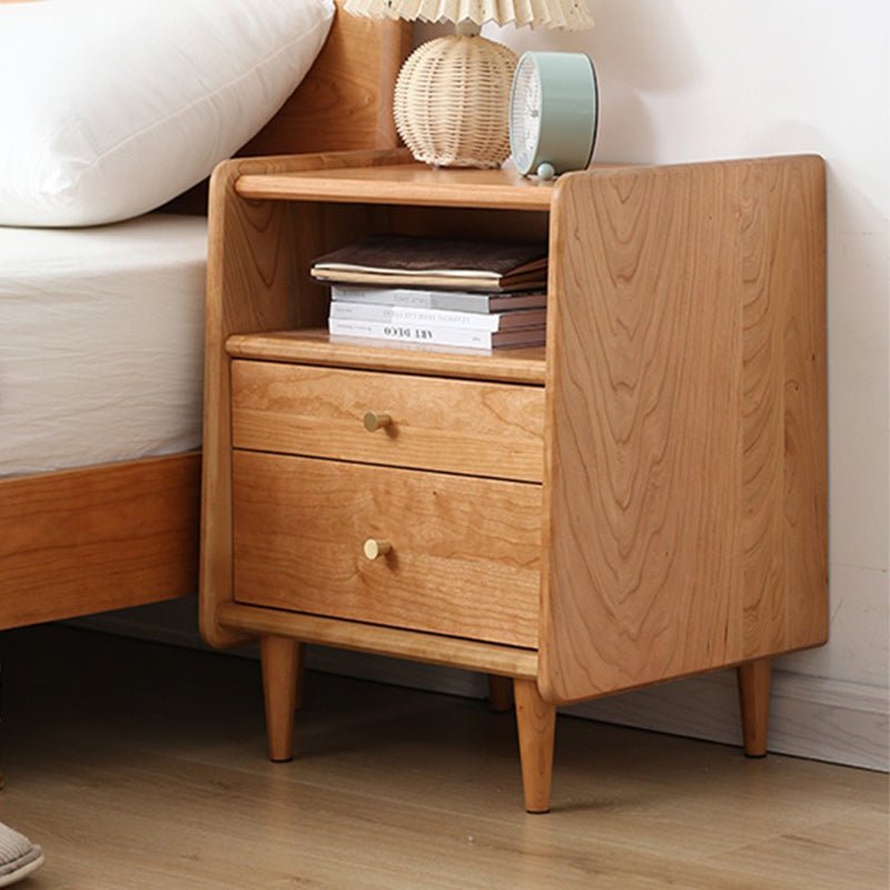 Retro Cherry Wood Oak Walnut 2-Drawer Nightstand — Cherry Wood
