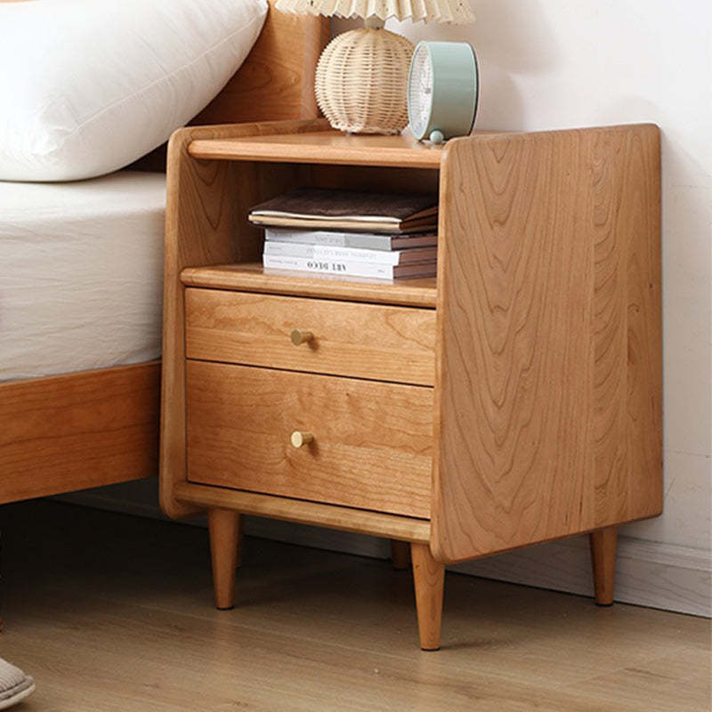 Retro Cherry Wood Oak Walnut 2-Drawer Nightstand — Cherry Wood