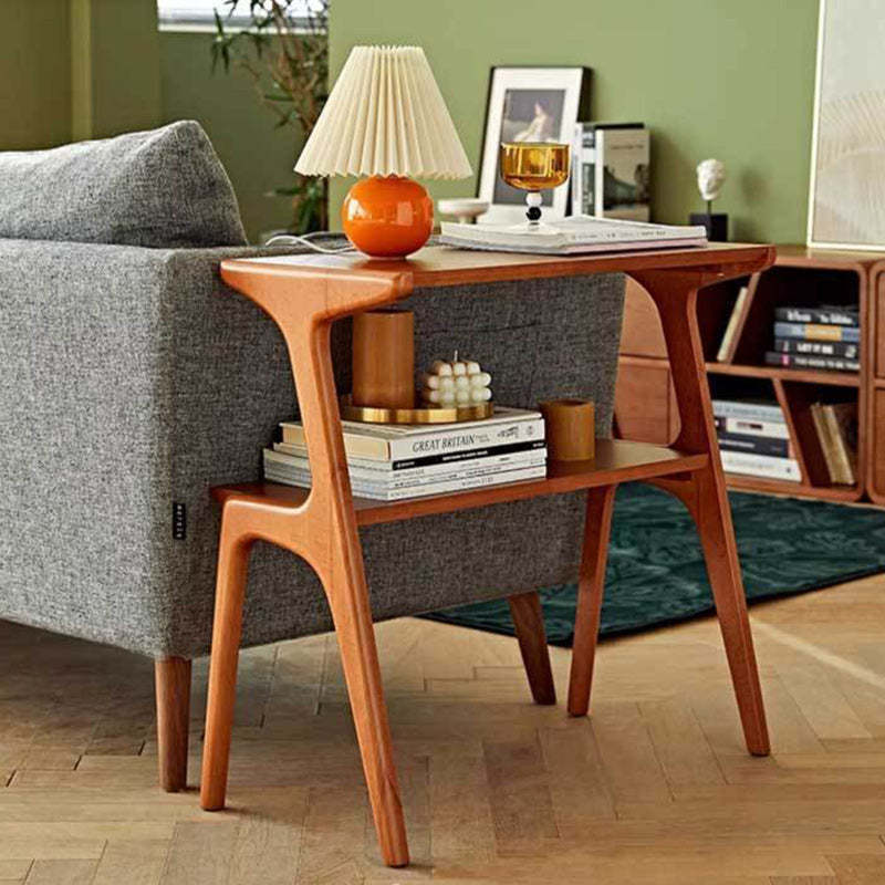 Retro Beech Rubberwood 2-Tier Side Table