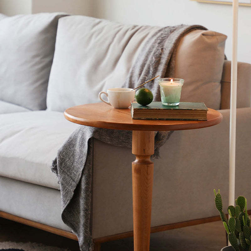 Nordic Round Cherry Wood End Table