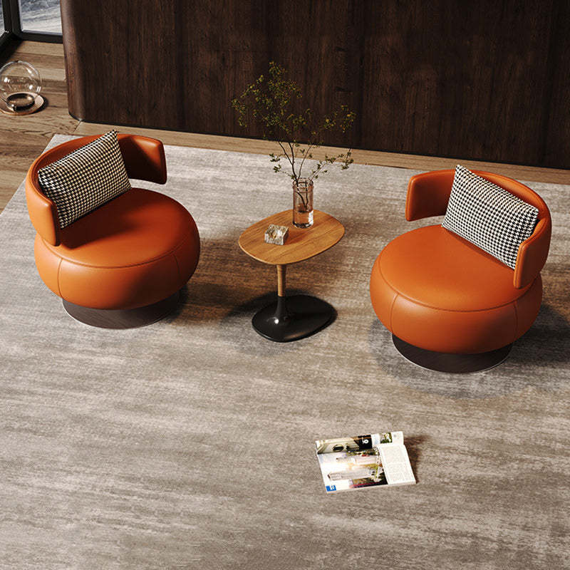 Scandinavian Curved Leather Rotatable Accent Chair — Green