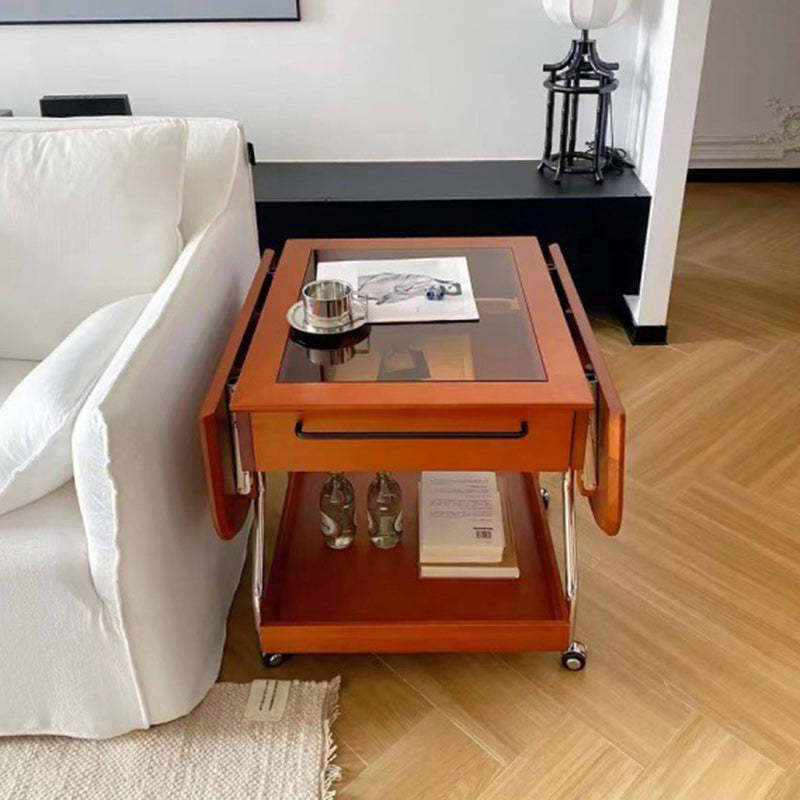 Retro Rectangular Wood Glass Metal Coffee Table