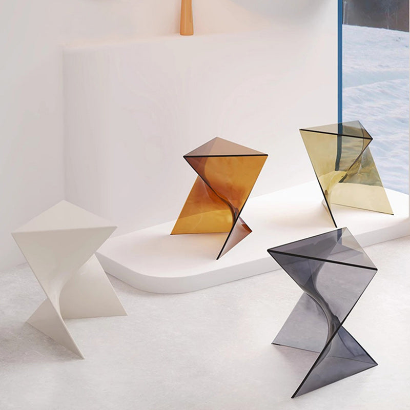 Minimalist Marble Glass Wood Triangle Corner End Table — Tea Color