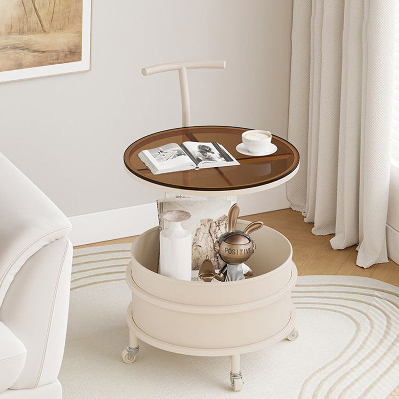 Contemporary Luxury Steel Glass 2-Tier End Table — White