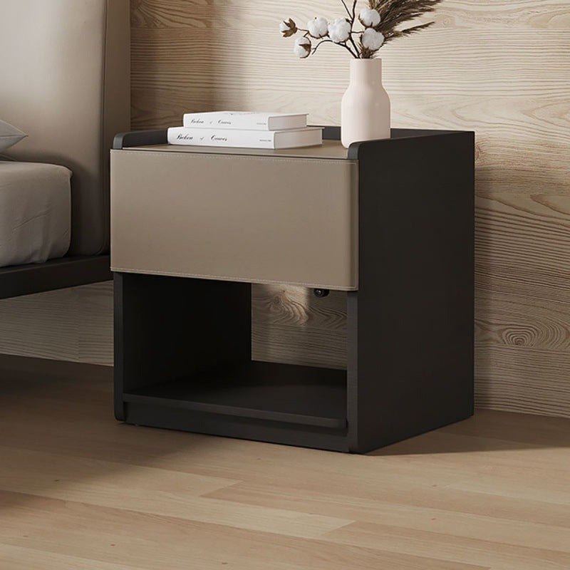 European Wood Leather 1-Drawer End Table