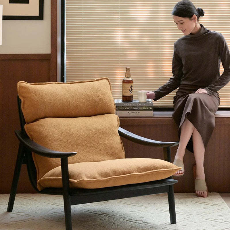 Retro Wood Lambswool Fabric Curved Accent Chair