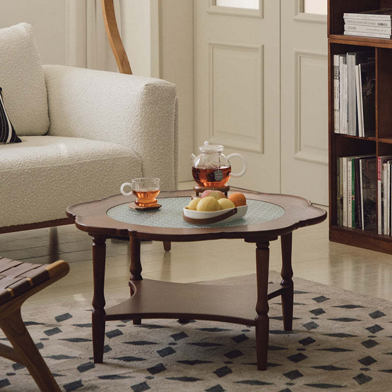 Retro Flower Wood Glass Coffee Table