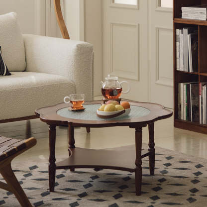Retro Flower Wood Glass Coffee Table