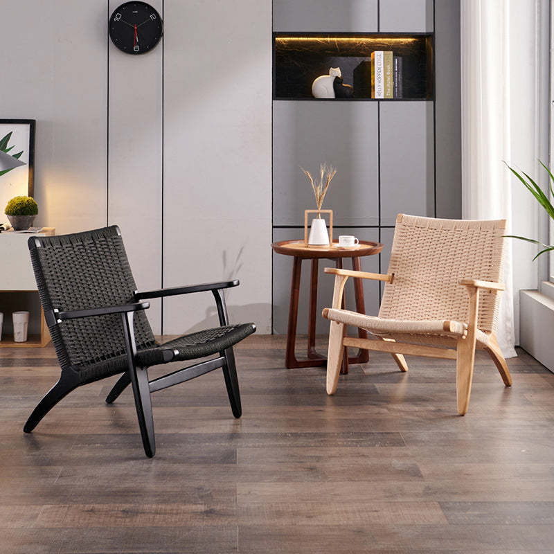 Chinese Kraft Rope Wood Accent Chair — Black