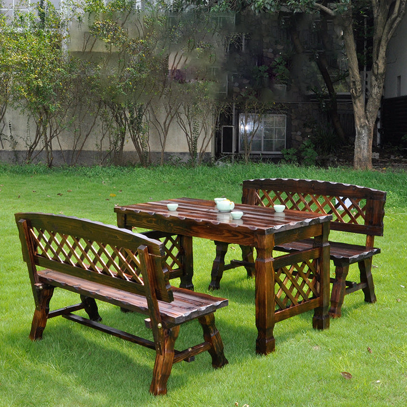 Retro Fir Lattice Outdoor Coffee Table Set — Chair With Arm